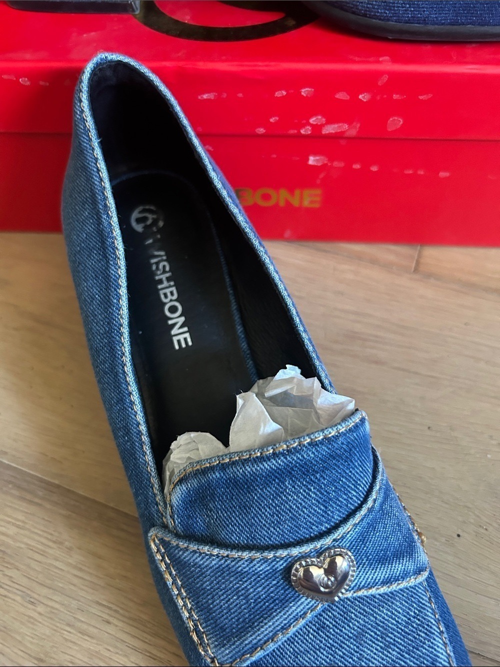 Wishbone Denim Block Heel Loafers - Picture 2 of 7